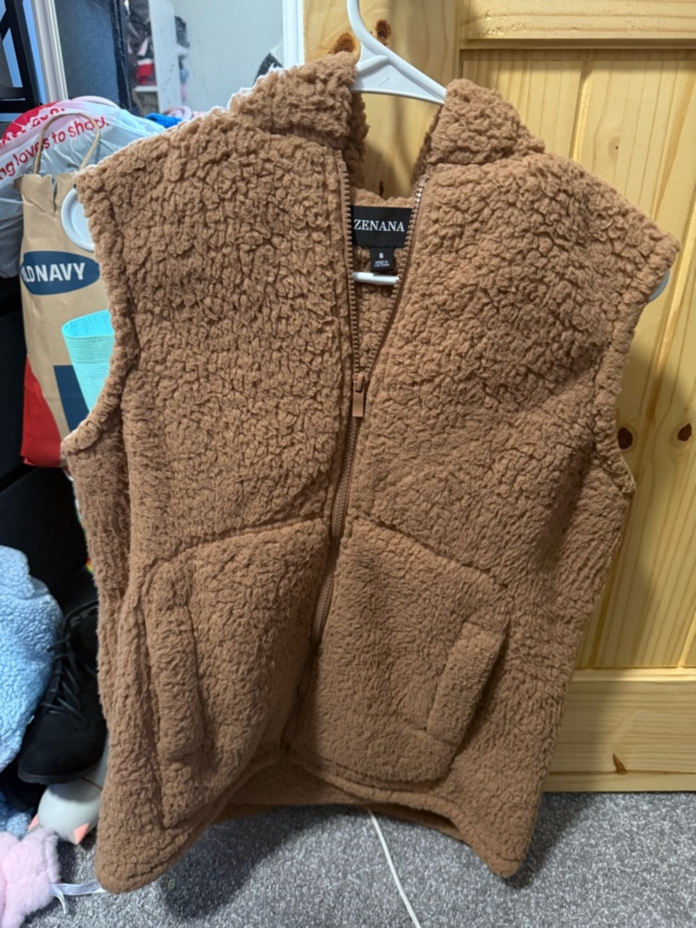 Zenana Outfitters Cozy Brown Sherpa Hooded Vest for Kids